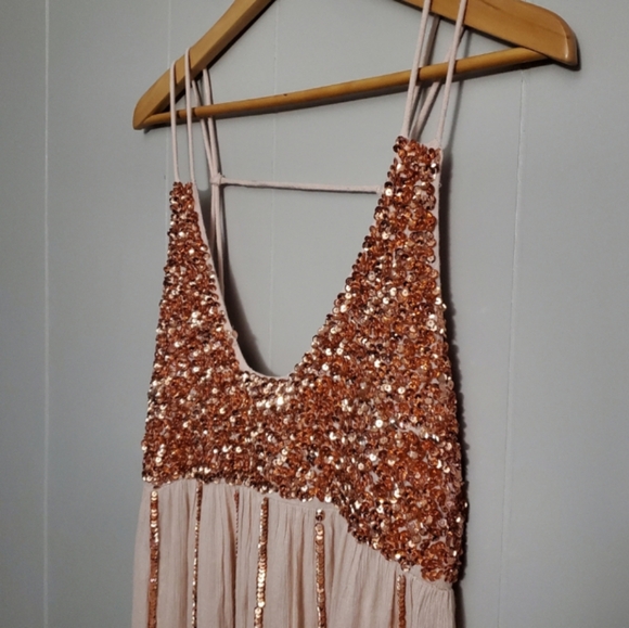 Free People Glitter Girl Sequin Rose Gold Embellished Mini Dress - Picture 12 of 16